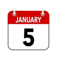 5 January, calendar date icon on white background. vector
