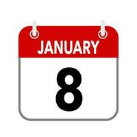 8 January, calendar date icon on white background. vector