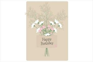 Postcard, Happy Birthday. Bouquet of wild flowers. Meadow flowers. Variety. Cartoon. vector