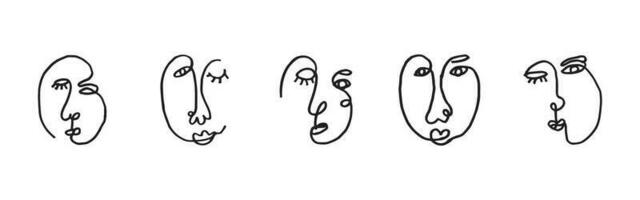 set of abstract face hand drawn vector