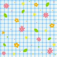 Cute Doodle Flower Floral Ditsy Leaf Star Mini Heart Confetti Sprinkle Sparkle Shine Dot Color Colorful Pastel Blue Gingham Scott Checkered Plaid Tartan Seamless Pattern Spring Summer Background vector