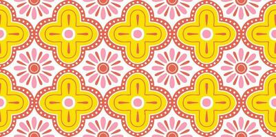 Ethnic Abstract Background cute Yellow Pink Orange Flower geometric tribal folk Motif oriental native pattern traditional design carpet wallpaper clothing fabric wrapping print batik folk vector