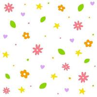 Cute Doodle Flower Floral Ditsy Leaf Star Mini Heart Confetti Sprinkle Sparkle Shine Small Polkadot dot Abstract Hand Drawing Cartoon Color Colorful Pastel Seamless Pattern Spring Summer Background vector