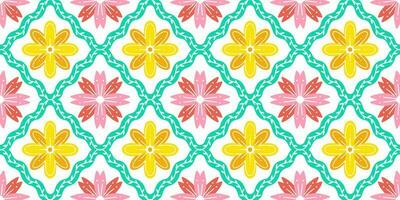 Ethnic Abstract Background cute Yellow Pink Green Flower geometric tribal folk Motif oriental native pattern traditional design carpet wallpaper clothing fabric wrapping print batik folk vector