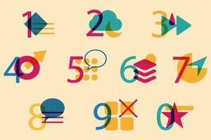 WebSet of numbers and geometric shapes. Colorful cute screen printing effect. Riso print effect. Vector. Graphic element  for fabric, textile, clothing, wrapping paper, wallpaper, poster, logo. vector