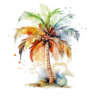 Colorful Watercolor Coconut tree sublimation for t shirt design. png