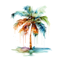 Colorful Watercolor Coconut tree sublimation for t shirt design. Generative AI png