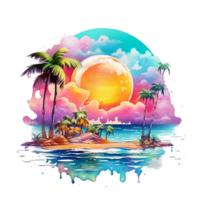 Colorful Watercolor Beach Sunset sublimation for t shirt design. Generative AI png