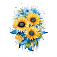 girasole e eucalipto le foglie mazzo. acquerello floreale per decorazione, tessuto, saluto, carte. generativo ai png