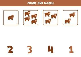 Counting game for kids. Count all bears and match with numbers. Worksheet for children. vector