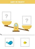 Light, heavy or equal. Cut pictures below and glue to the right box. vector