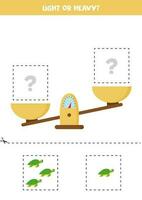 Light, heavy or equal. Cut pictures below and glue to the right box. vector