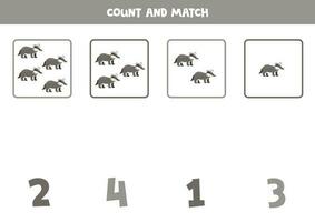 Counting game for kids. Count all badgers and match with numbers. Worksheet for children. vector