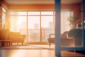 Blurred living room in the morning view background photo