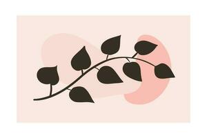 Abstract vector floral background with black branch with leaves and paint blots.