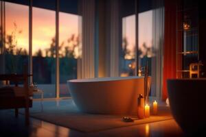 Blurred living bath room in the evening view photo