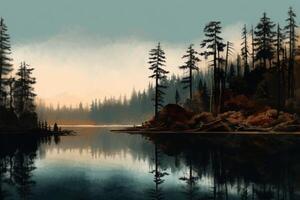 lake view with forest background photo