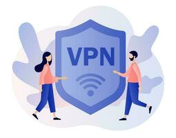 VPN service sign. Virtual Private Network concept. Cyber security, secure web traffic, data protection, remote servers. Modern flat cartoon style. Vector illustration on white background