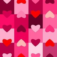 Seamless checkered box pattern with pink and red colors of the hearts. Abstract geometric background. Pink hearts, valentine's day, mother, girl , woman, sweet, wedding, couple, propose concepts. vector