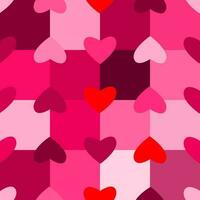 Seamless checkered box pattern with pink and red colors of the hearts. Abstract geometric background. Pink hearts, valentine's day, mother, girl , woman, sweet, wedding, couple, propose concepts. vector