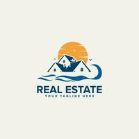 Real Estate Logo Image With Tree Bird And Sun vector