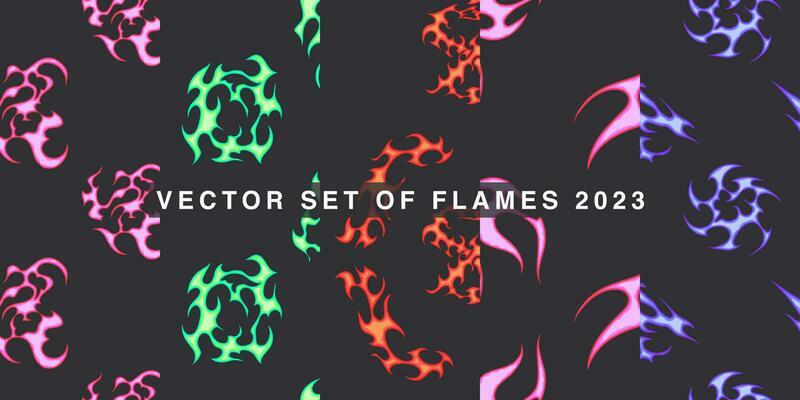 Popular Fire Vector Cartoon Set 2023, Old school seamless pattern.