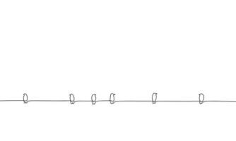 Birds on a wire, birds in row on rope. Continuous line one drawing. Vector illustration. Simple line illustration.