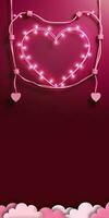 Realistic Lighting Garland Forming Heart Shape On Pink Background. photo