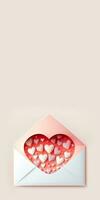 3D Render o Soft Color Paper Hearts Inside Envelope. photo