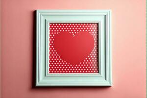 3D Render, Red Heart With Polka Dots Inside Photo Frame. Love Concept.