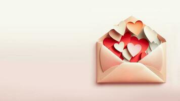 3D Render Of Paper Hearts Inside Envelope In Pastel Color. photo