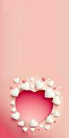 3D Render Abstract Paper Cut Heart Shape Background In Pastel Red And White Color. photo