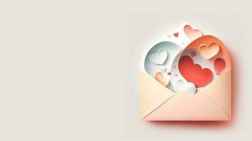 3D Render, Soft Color Paper Hearts Inside Envelope. photo