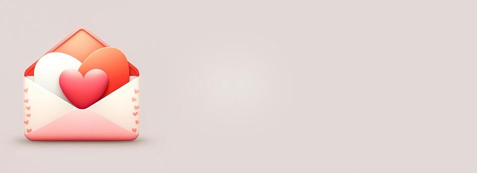 3D Render, Paper Hearts Inside Envelope In Pastel Color. photo