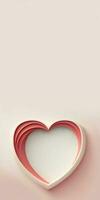 3D Render Of Paper Cut Heart Shape On Pastel Red Background. photo