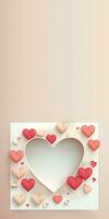 3D Render, Soft Color Paper Cut Heart Shape Background. photo