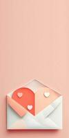 pastel color papel cortar corazones dentro sobre en 3d prestar. foto