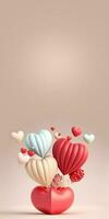 3D Rendering, Pastel Soft Color Heart Shape Balloons With Realistic Bean Bag. photo