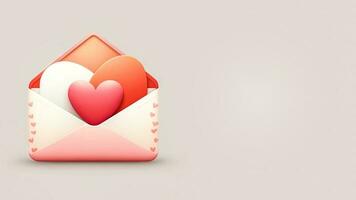 3D Render, Paper Hearts Inside Envelope In Pastel Color. photo