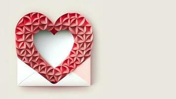 3D Render, Geometric Heart Shape Inside Envelope. photo