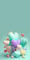 3D Render, Clay Modeling of Soft Pastel Color Heart Shape Balloons. photo