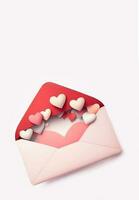 3D Render, Soft Color Paper Hearts Inside Envelope. photo