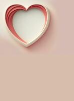 3D Render Of Paper Cut Heart Shape On Pastel Red Background. photo