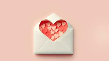 3D Render, Soft Color Paper Hearts Inside Envelope. photo