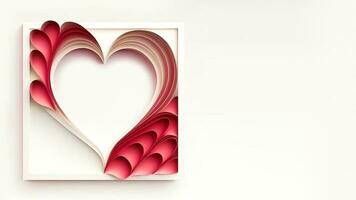 Soft Color Paper Cut Heart Shape Frame On White Background. 3D Render. photo