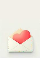 3D Render of Soft Color Paper Heart Inside Envelope. photo