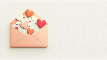 3D Render of Flying Paper Hearts From Envelope In Pastel Color. photo
