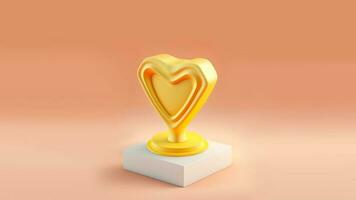 3d hacer de amarillo corazón estar en pedestal. foto