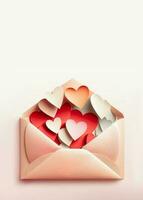 3D Render Of Paper Hearts Inside Envelope In Pastel Color. photo