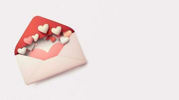 3D Render, Soft Color Paper Hearts Inside Envelope. photo